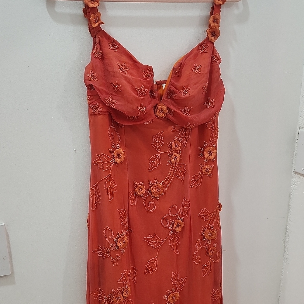 Scala Orange Floral Embroidered Maxi Dress